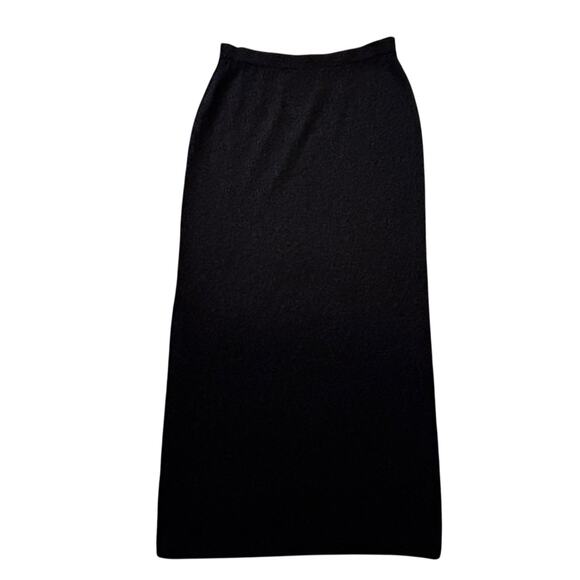 St. John Basics Straight Maxi Skirt Side Slit Pencil Size 10 Black Santana Knit - Picture 2 of 6